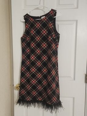 J. Crew Sleeveless Plaid Feather-Hem Dress in Black and Red